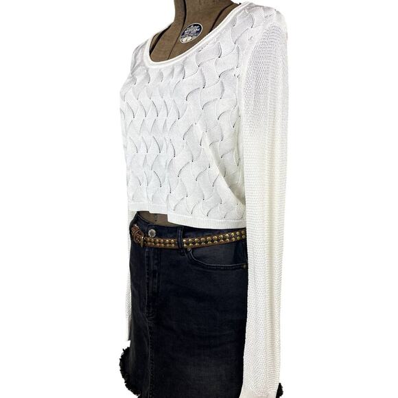 RAG & BONE Crocheted Crop Summer Sweater Womens (M) Boho White Soft Lightweight - Picture 4 of 9